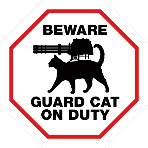 Beware Guard Cat Sticker - Beware Guard Cat On Duty Stickers