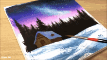a painting of a house in the snow with the words wow art below it