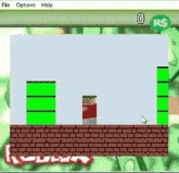 a computer screen shows a brick wall with green blocks and a dollar sign on the bottom