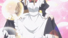 a girl in a maid outfit is holding another girl