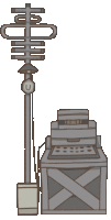 a cartoon drawing of a telephone pole and a box with a telephone on it