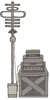 a cartoon drawing of a telephone pole and a box with a telephone on it
