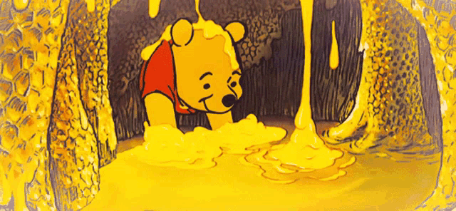 winnie the pooh covered in honey