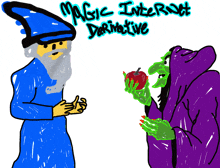 a drawing of a wizard and a witch with the words magic internet derivative on the bottom