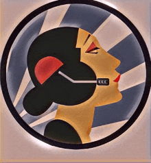 a painting of a woman wearing a headset with the letter cc on it