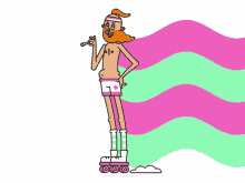 a cartoon man with a beard is rollerblading