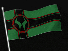 a green and black flag with a red circle in the center