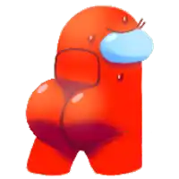 a red among us character with a blue mask on