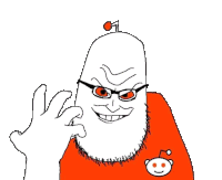a cartoon of a man with glasses and a beard wearing a red shirt with a reddit logo on it .