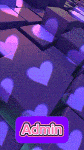 a purple background with hearts and the word admin on the bottom