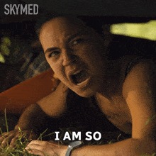 a poster for skymed shows a woman with her mouth open