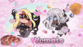 a pink background with two anime characters and the name vemato at the bottom