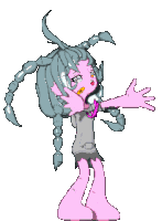 a pixel art drawing of a girl with scorpions on her head