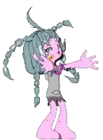 a pixel art drawing of a girl with scorpions on her head