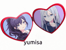 a heart shaped mirror with a picture of a girl and the name yumisa below it