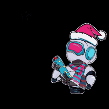 a cartoon of a robot wearing a santa hat and scarf