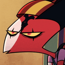 a close up of a cartoon character 's face with a yellow eye