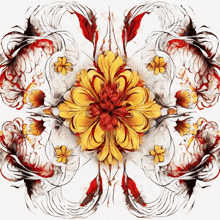 a painting of a flower with red and yellow petals on a white background