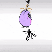 a cartoon drawing of a purple object with arms and legs and a pink face