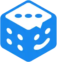 a blue dice with a white speech bubble on top of it
