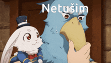 a cartoon of a bird and a rabbit with the word netusim on the bottom right