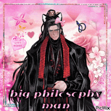 a picture of a man with cat ears and the words big philosophy man on the bottom