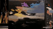 a painting is being painted on a canvas with the words paint from last video on the bottom