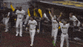a group of padres baseball players are celebrating a win