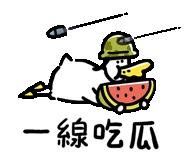 a cartoon duck wearing a helmet is eating a watermelon .