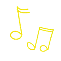 two yellow music notes are floating in the air on a white background .