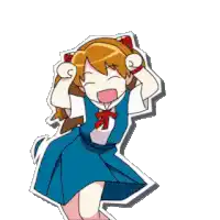 a cartoon of a girl in a blue dress screaming