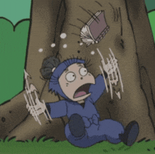 a cartoon character is sitting under a tree with a book in his hand