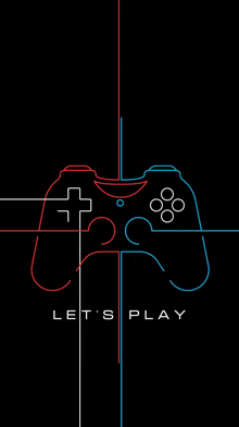 a video game controller on a black background with the words `` let 's play '' written below it .