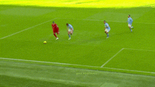 a group of soccer players are playing on a field .