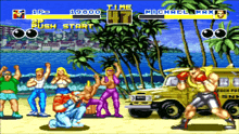 a video game is being played on a beach and the player michael max is in the middle of a fight