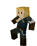 a minecraft character with blonde hair and brown pants is dancing