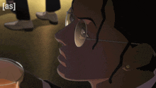a close up of a person 's face with the letters a and s on the bottom right