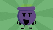 a cartoon drawing of a purple pot with a green background