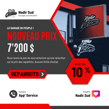 a red and black advertisement for nadir customs garage