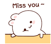 a cartoon seal is laying on the ground and says `` miss you ''