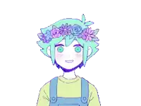 a pixel art of a boy wearing a flower crown on his head .