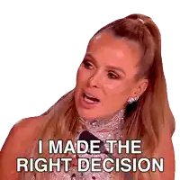 a woman says " i made the right decision " in front of a microphone