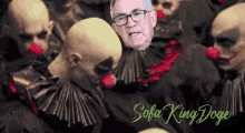 a group of clowns with the words sofa king doge written below them