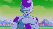 a cartoon character with a purple head is holding a light in his hand .