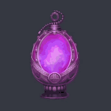 a purple egg with a purple light inside of it