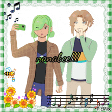 a picture of two anime characters with the name nandbee