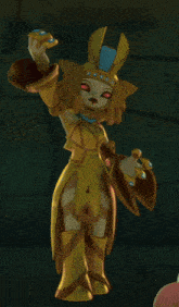 a cartoon character is wearing a gold outfit