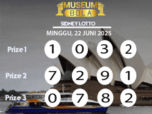 a museum bola sidney lotto advertisement with a picture of the opera house in the background
