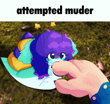 a cartoon drawing of a purple worm with the words attempted mudar written above it