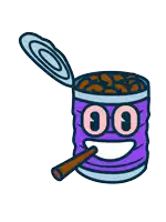 a cartoon illustration of a can of food with glasses and a cigarette